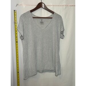 Secret Treasures Women's Striped V Neck Short Sleeve T Shirt Top Size M